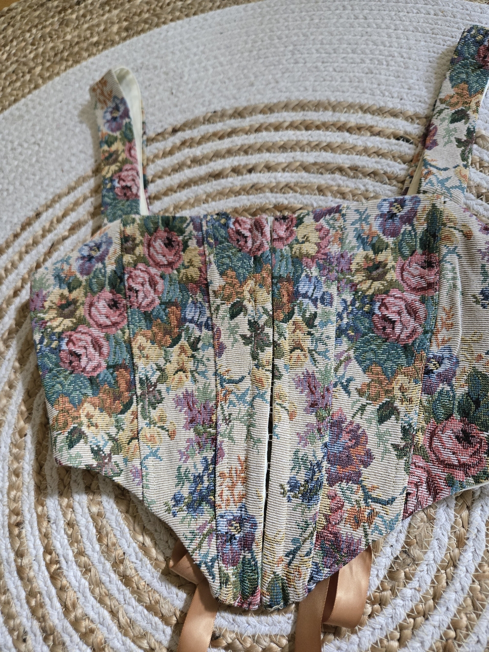 Floral Brocade Cropped Corset Tank Top Victorian Cottagecore Fairycore - Picture 4 of 16